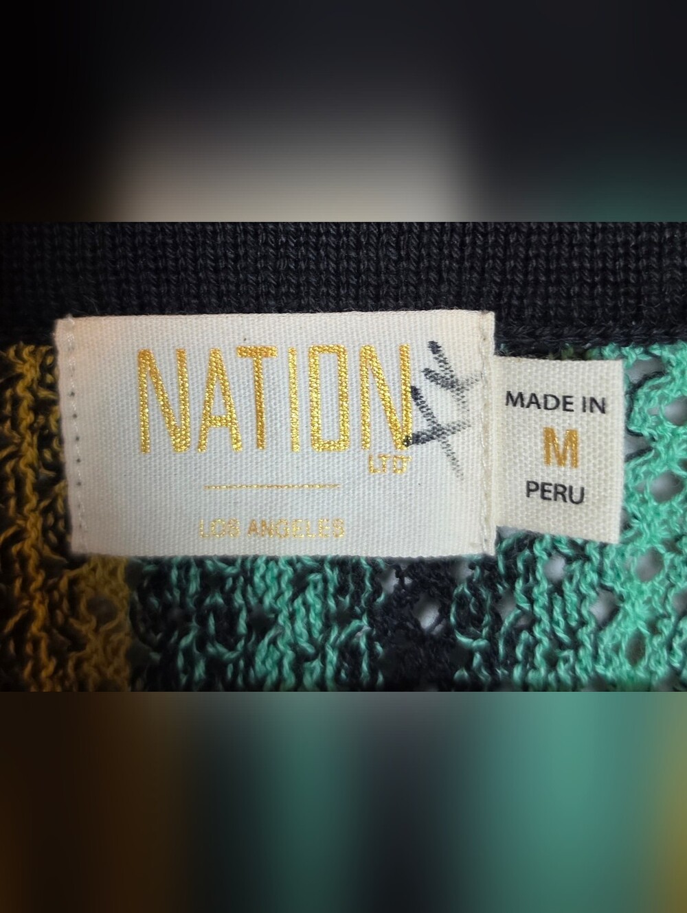 ​Nation LTD Mari Crochet Stripe Halter Top Size M Jungle Stripe Pima Cotton Boho - Picture 2 of 9